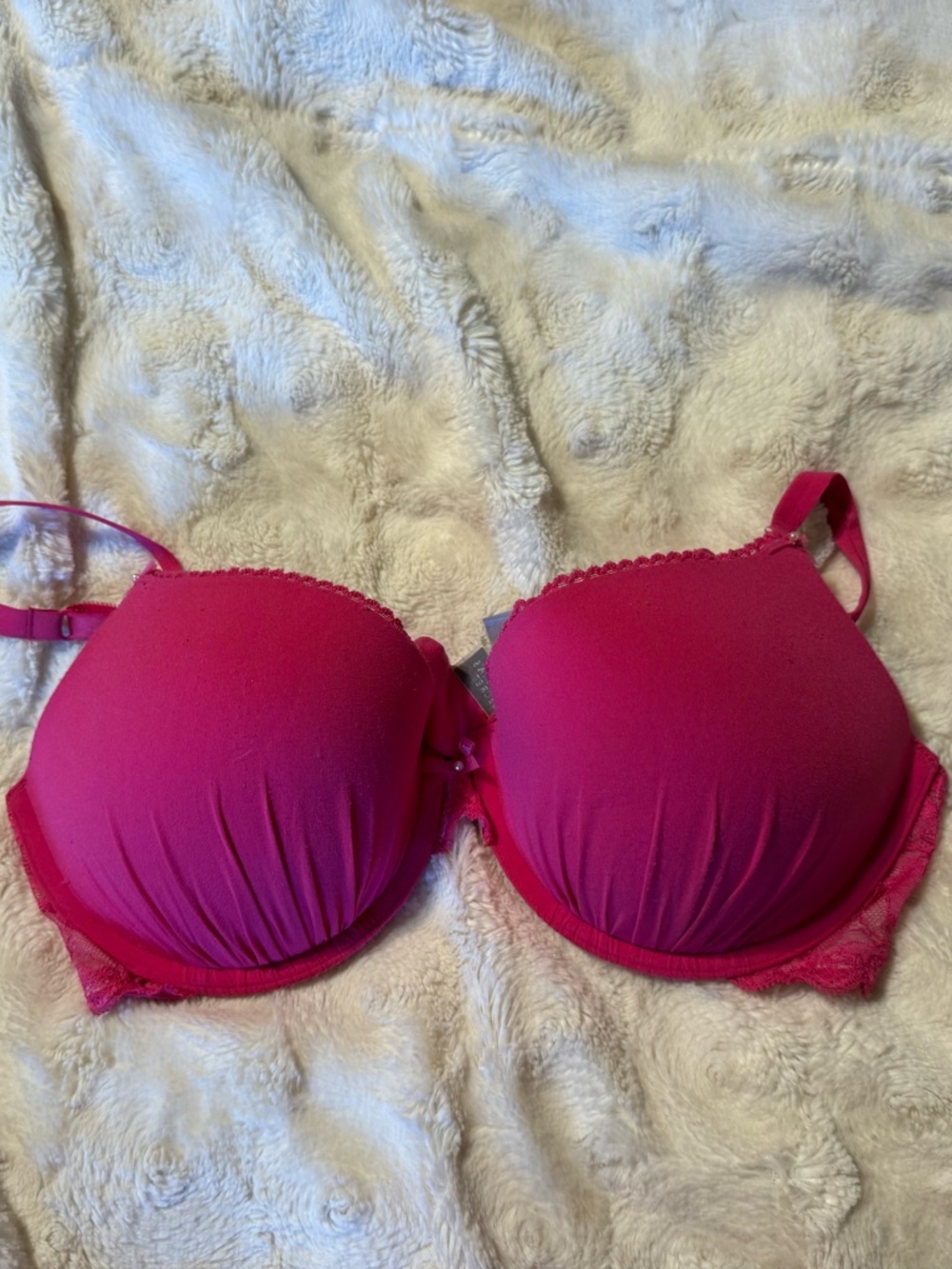 Victoria's Secret Hot Pink Padded Lace-Trim Bra